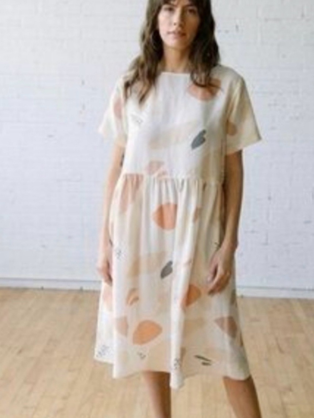 Tradlands Cream Short-Sleeve Midi Dress with Peach & Sage Print